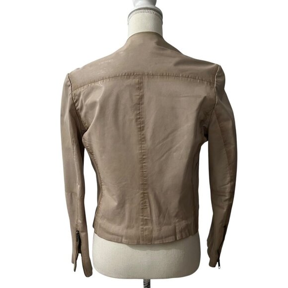 Muubaa London Tan Leather Edgy Minimalist Sleek Streetwear Moto Jacket Size 4 - Picture 7 of 13